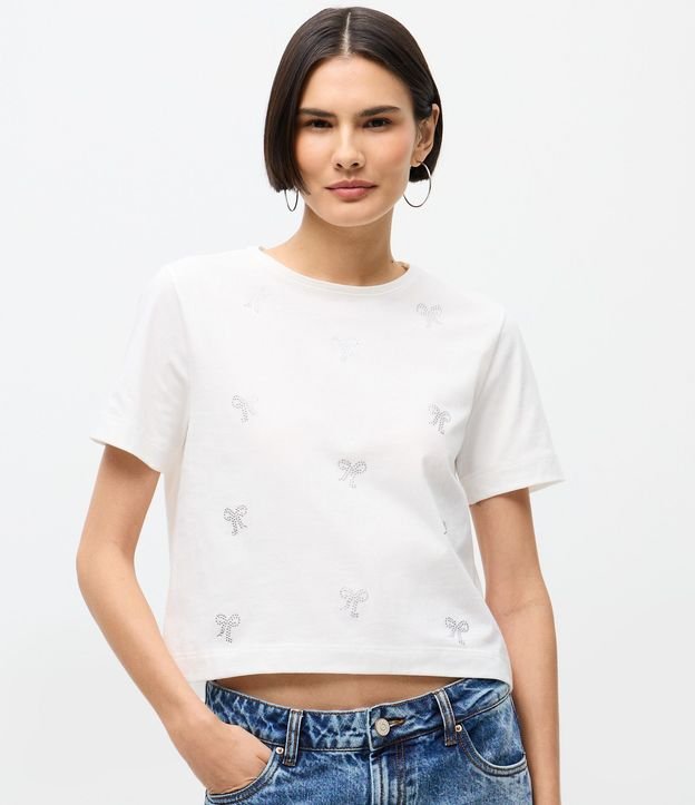 Remera T-shirt en Algodón con Lazos en Aplicación de Hotfix 3