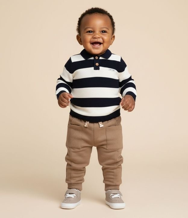 Saco Infantil en Punto con Cuello Polo y Rayas – Talle 0 a 18 Meses 1