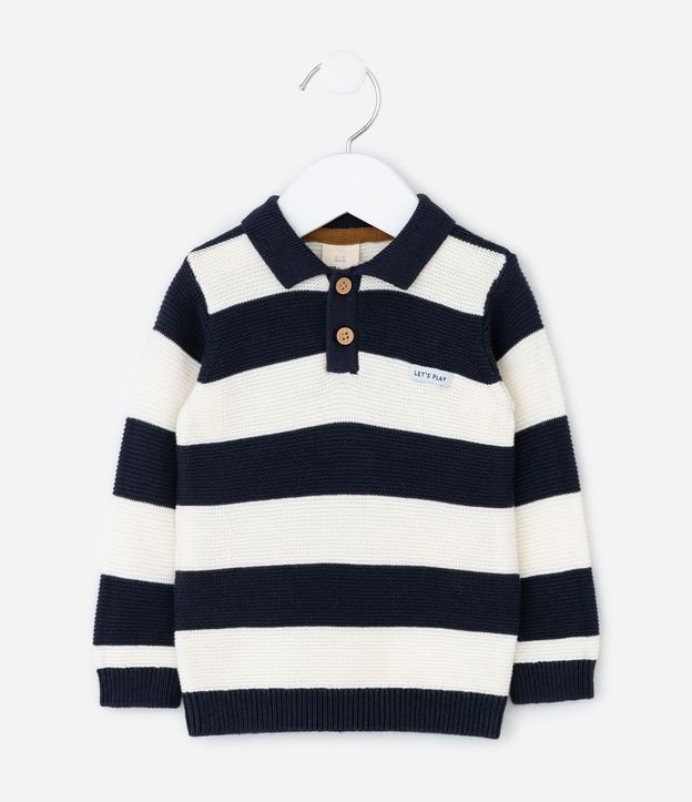 Saco Infantil en Punto con Cuello Polo y Rayas – Talle 0 a 18 Meses 2