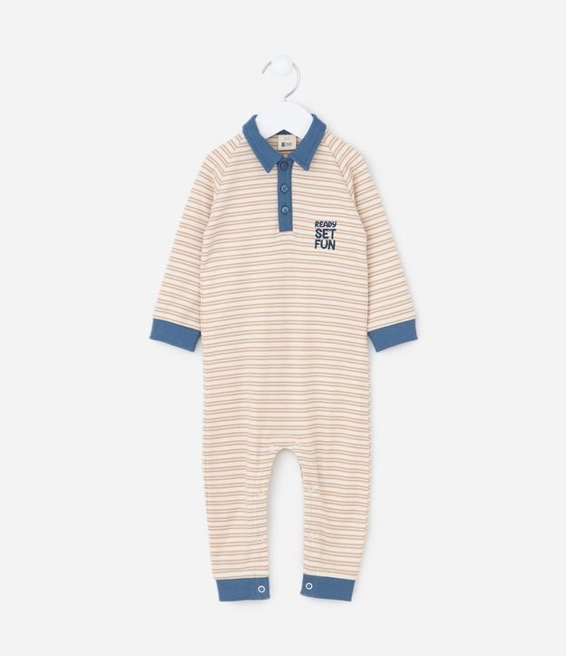 Mono Infantil Listrado en Suedine con Cuello Polo – Talle 0 a 18 Meses 1