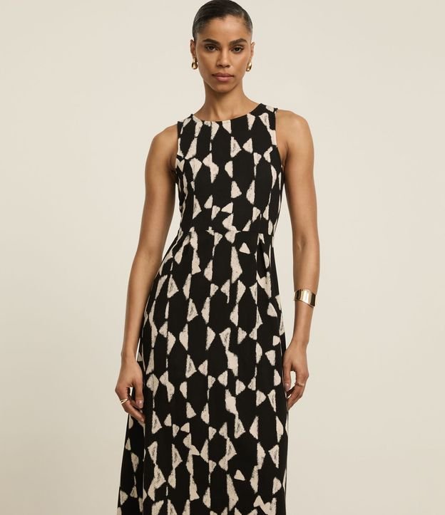 Vestido Evasê Midi en Piquet con Estampado Geométrica Blur