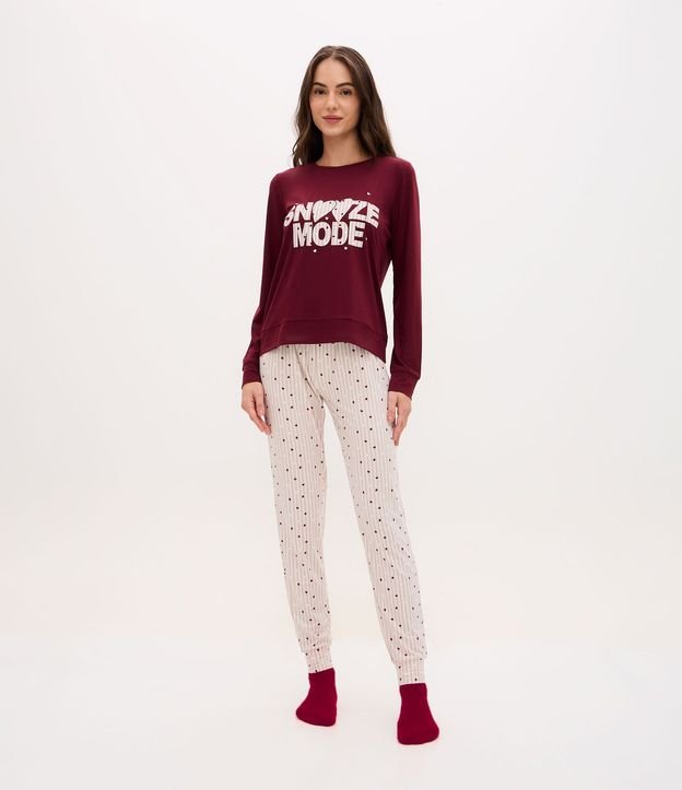 Pijama Larga en Peach Touch con Estamp de Lunares