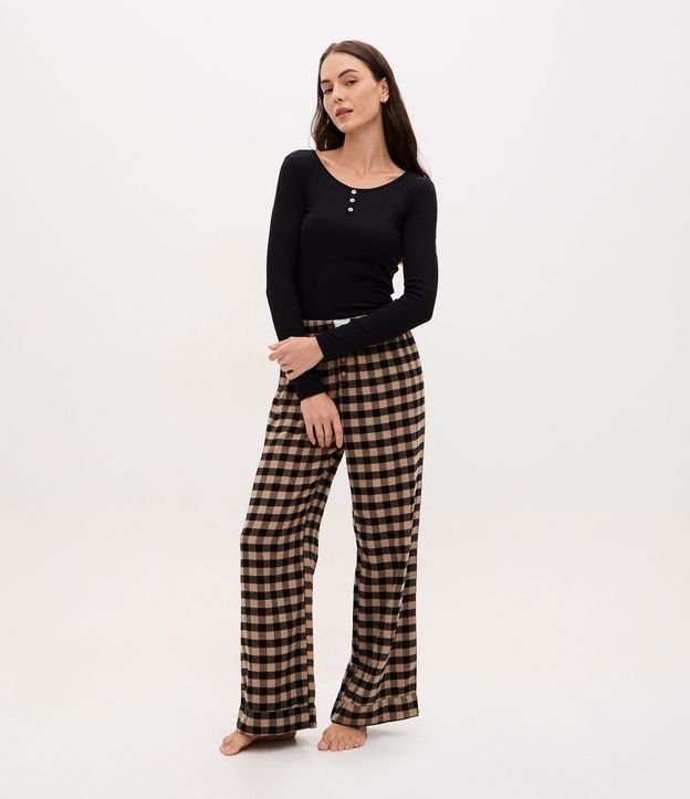 Blusa Pijama Acanalada con Botones en el Cuello Redondo 3