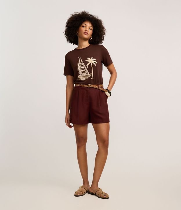 Blusa Slim en Algodón con Estampa Barco y Palmeras 2