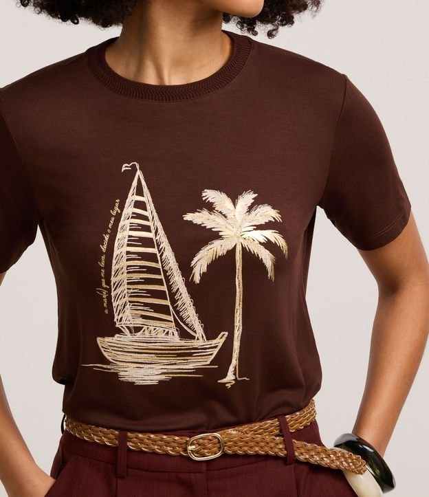 Blusa Slim en Algodón con Estampa Barco y Palmeras 4