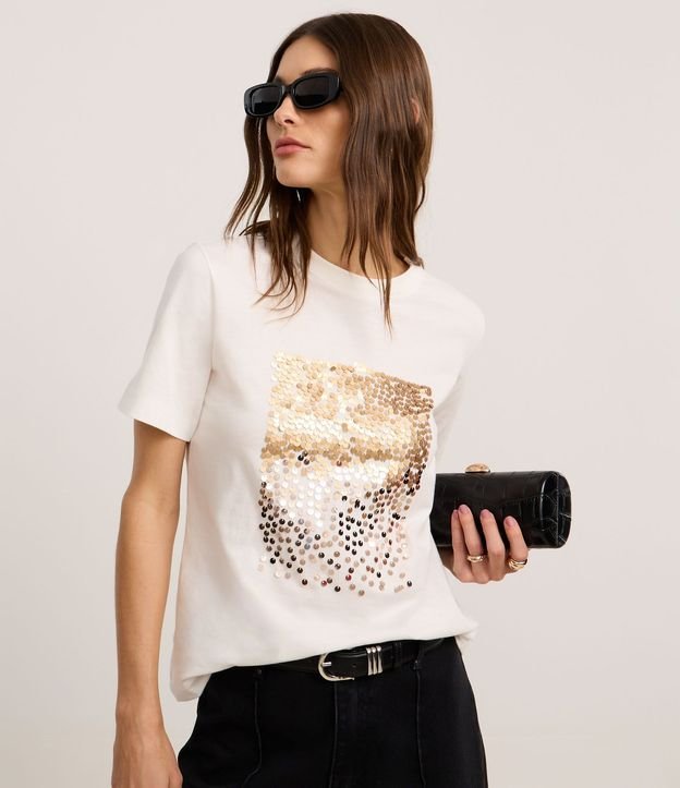 Blusa en Algodón con Bloque de Lentejuelas