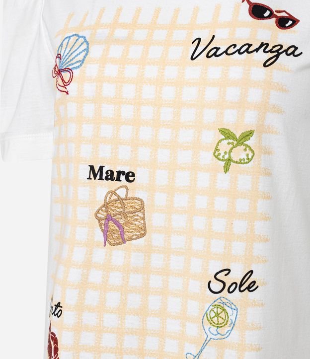 Blusa en Algodón con Estampa de Cuadros y Bordados Tropicais 6