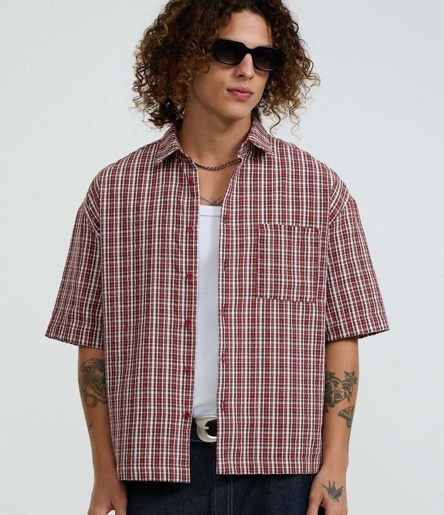 Camisa Oversized en Tricolina con Estampa de Cuadros 1