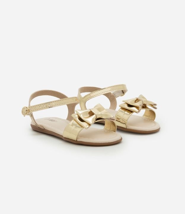 Sandalia Infantil Plana en PU Liso Infantil Plana con Lazo Dorado - Talle 20 al 25