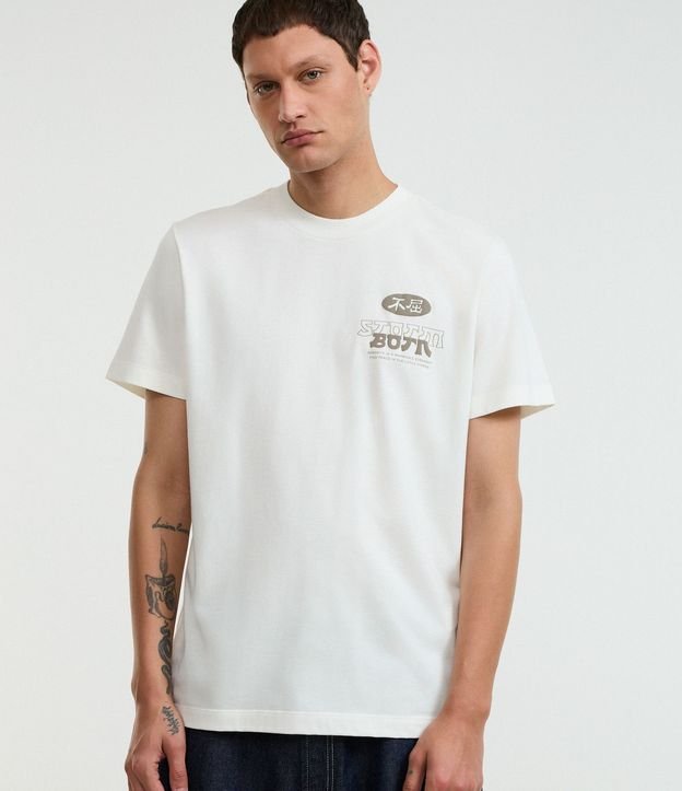 Remera Comfort en Algodón con Estampa Frente y Espalda de Garza