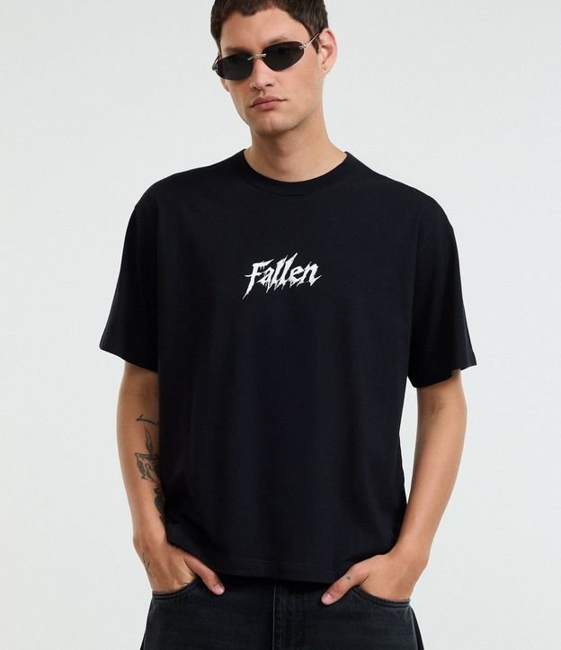 Remera Boxy en Algodón con Estampado de Asas y Lettering Fallen 2