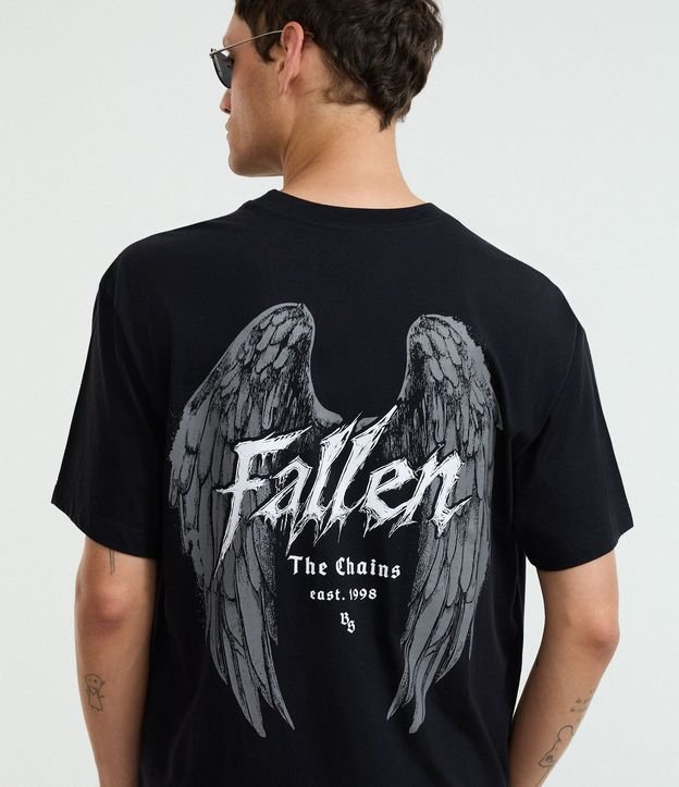 Remera Boxy en Algodón con Estampado de Asas y Lettering Fallen