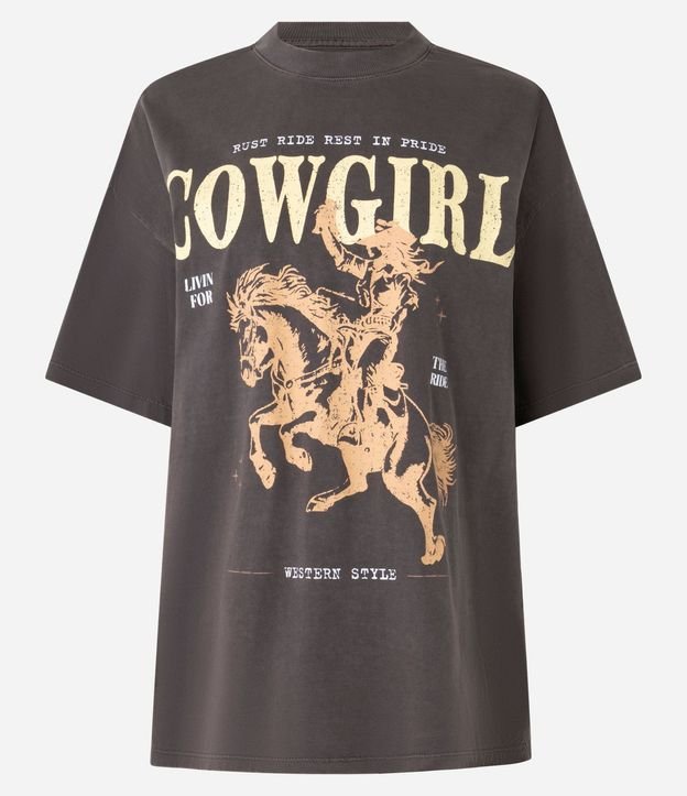 Remera T-shirt en Algodón Desteñido y Estampa de CowGirl 4