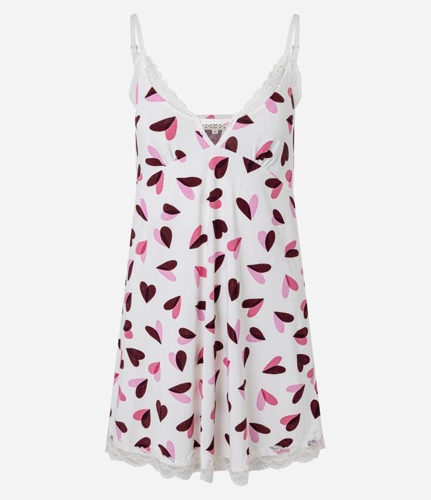 Camisón en Microfibra con Breteles Finos Ajustables y Estampa de Corazón 3