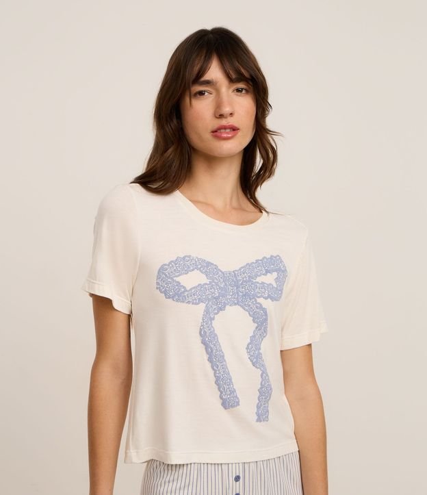 Blusa de Pijama en Viscosa con Estampado de Lazo 2