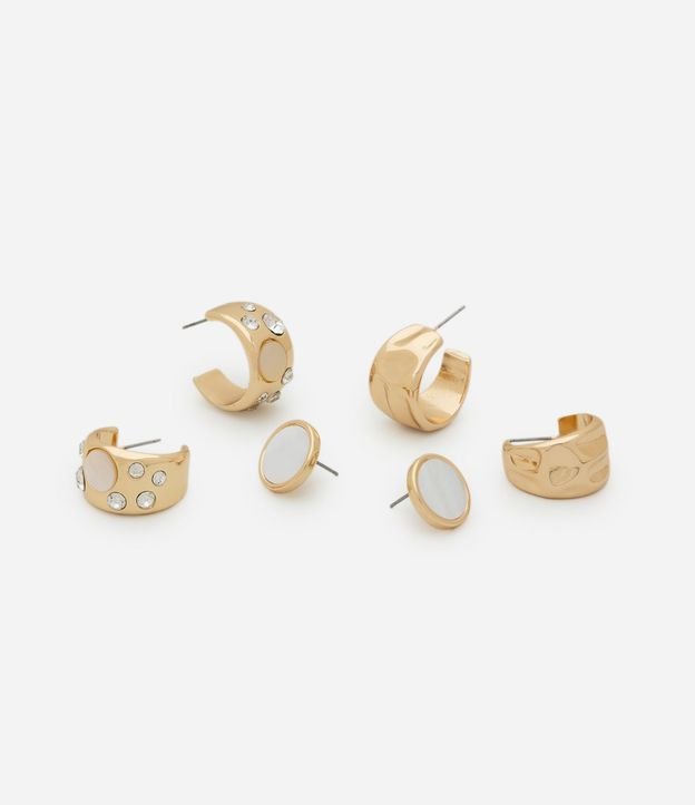 Kit 03 Argollas Metalizadas con Nácar y Strass 3