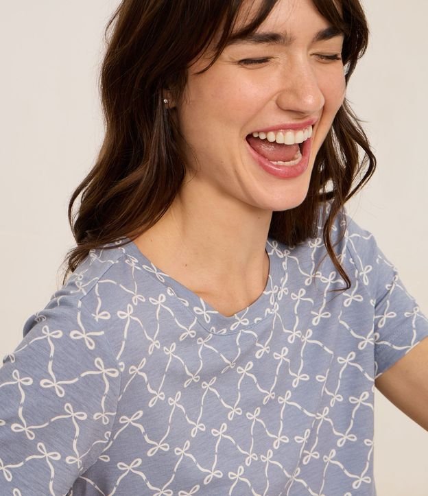 Blusa de Pijama en Viscosa con Estampado de Lacitos 3