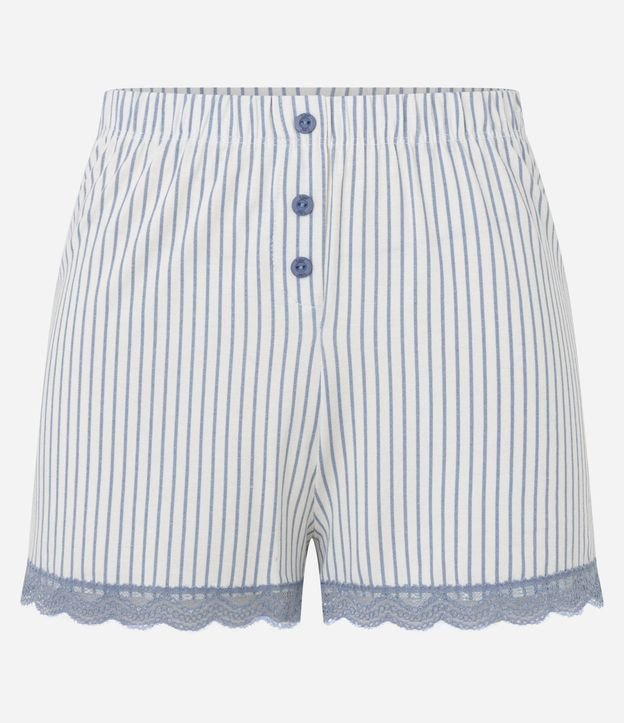 Short de Pijama en Viscosa Rayada con Encaje y Botones 5