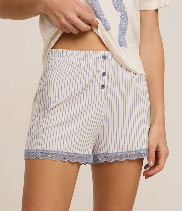 Short de Pijama en Viscosa Rayada con Encaje y Botones 2