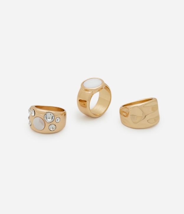 Kit 03 Anillos Metalizados con Nácar y Strass 3