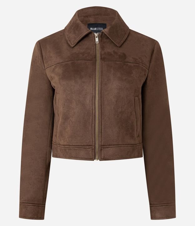 Campera en Gamuza con Cuello de Solapa y Bolsillo Lateral 1