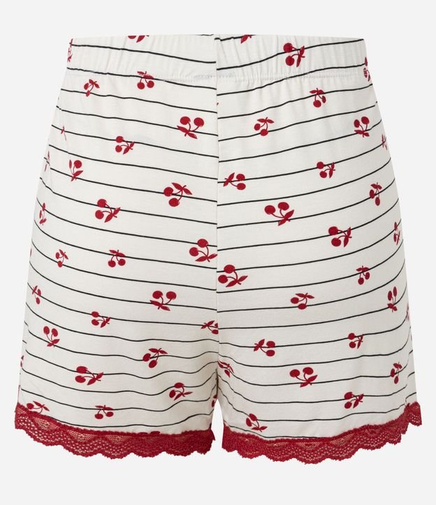 Short de Pijama en Viscosa Rayada con Cerezas y Encaje 5