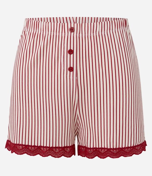 Short de Pijama en Viscosa Rayada con Botones y Encaje 5