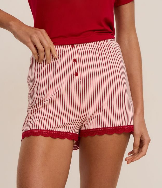 Short de Pijama en Viscosa Rayada con Botones y Encaje 2
