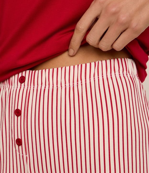 Short de Pijama en Viscosa Rayada con Botones y Encaje 3