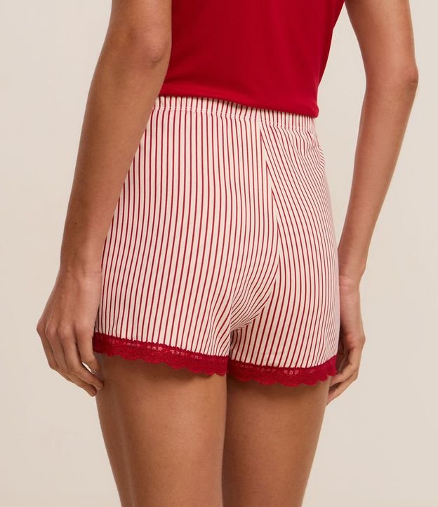 Short de Pijama en Viscosa Rayada con Botones y Encaje 4