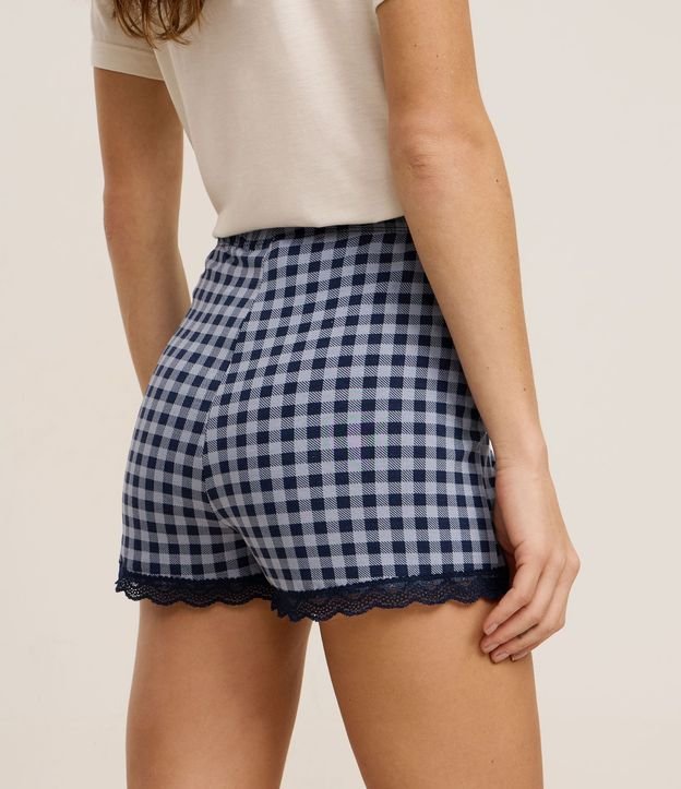 Short de Pijama en Viscosa de Cuadros con Encaje en el Ruedo 4