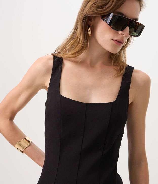 Vestido Evasê Midi en Viscosa con Escote Cuadrado y Recortes 3