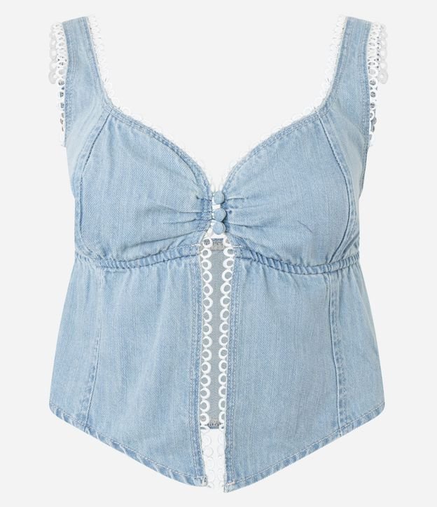 Blusa Cropped en Jeans con Botones Forrados en el Busto 6