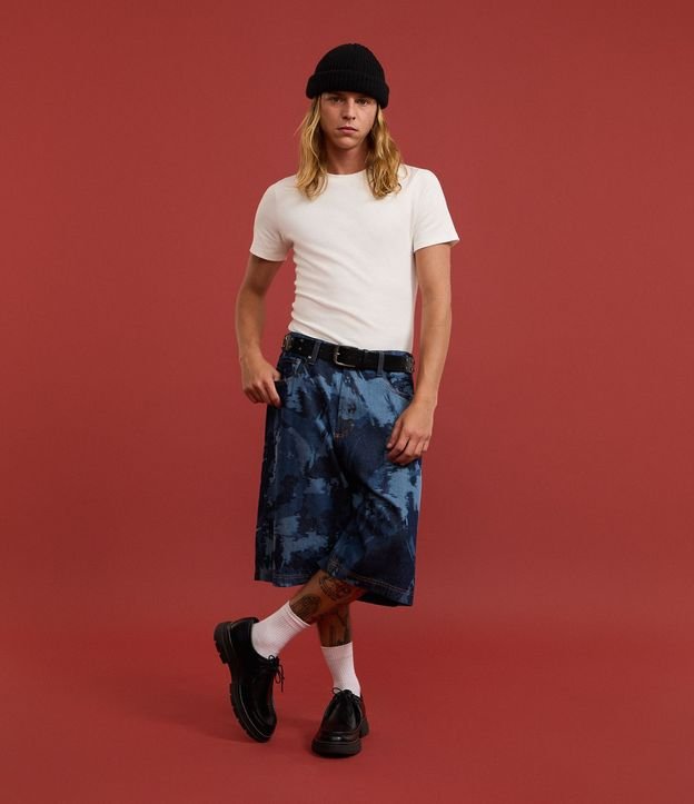 Bermuda Baggy Relaxed en Jeans con Estampa Manchada 3