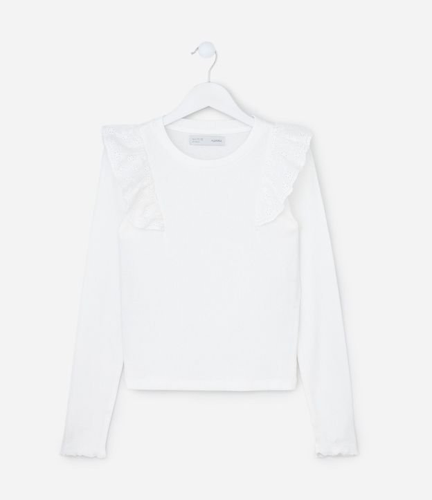 Remera Infantil Rib con Volado de Broderie – Talle 5 A 14 años 2