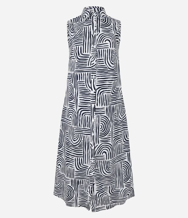 Vestido Evasê Midi en Tricolina con Estampado Geométrico