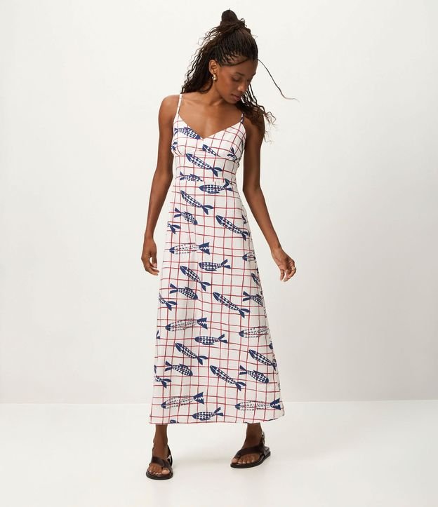 Vestido Midi con Tirantes Finos y Estampa de Peces 2