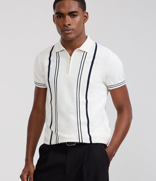 Camisa Polo Slim en Punto con Rayas Contrastantes 