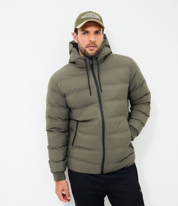 Campera Puffer Deportiva sin Costura con Capucha
