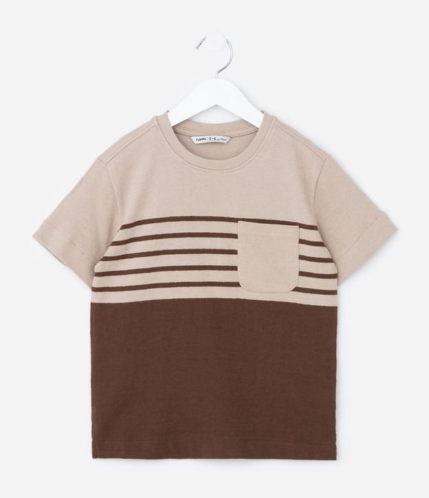 Remera Infantil Regular con Estampa de Rayas y Pequeño Bolsillo - Talle 5 a 14 años