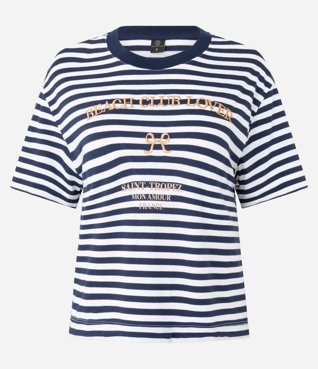 Blusa Slim en Algodón con Rayas y Bordado Beach Club 7