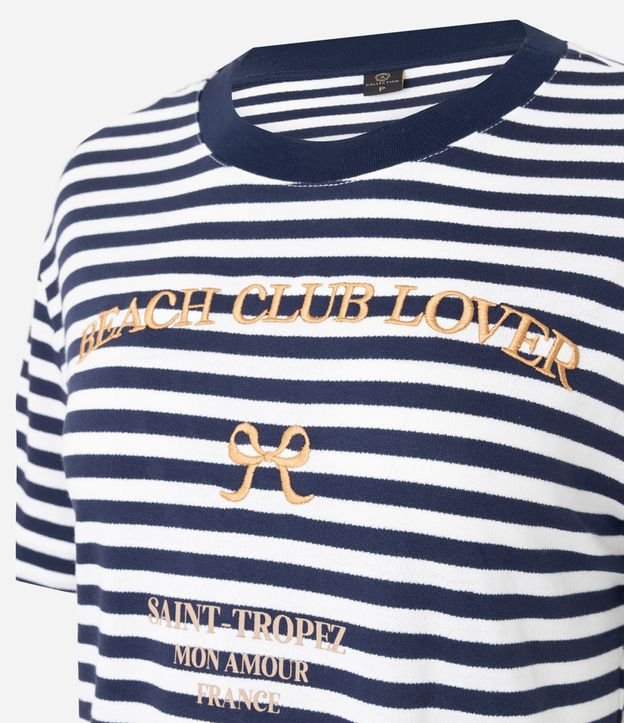 Blusa Slim en Algodón con Rayas y Bordado Beach Club 8