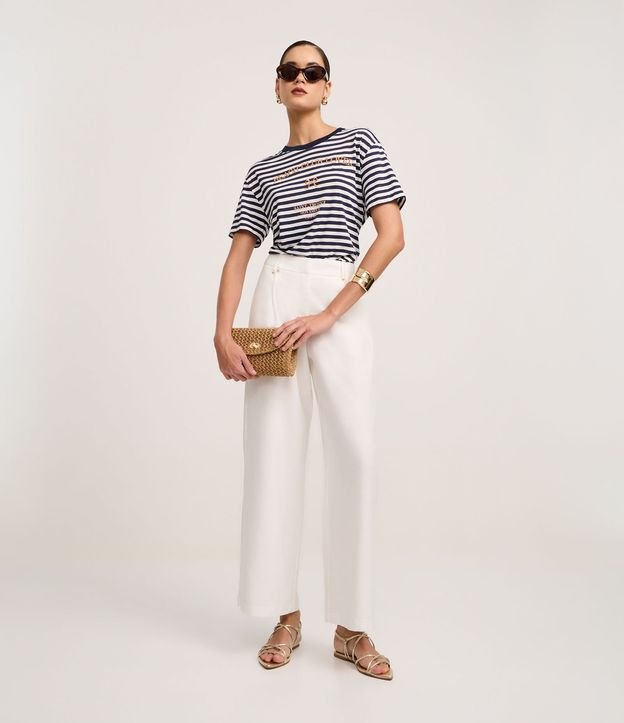 Blusa Slim en Algodón con Rayas y Bordado Beach Club