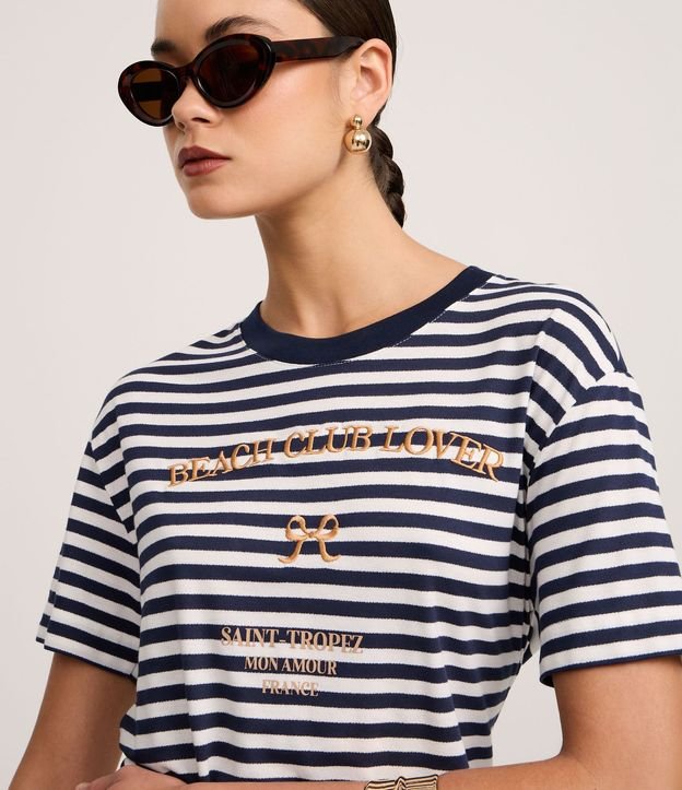 Blusa Slim en Algodón con Rayas y Bordado Beach Club 5