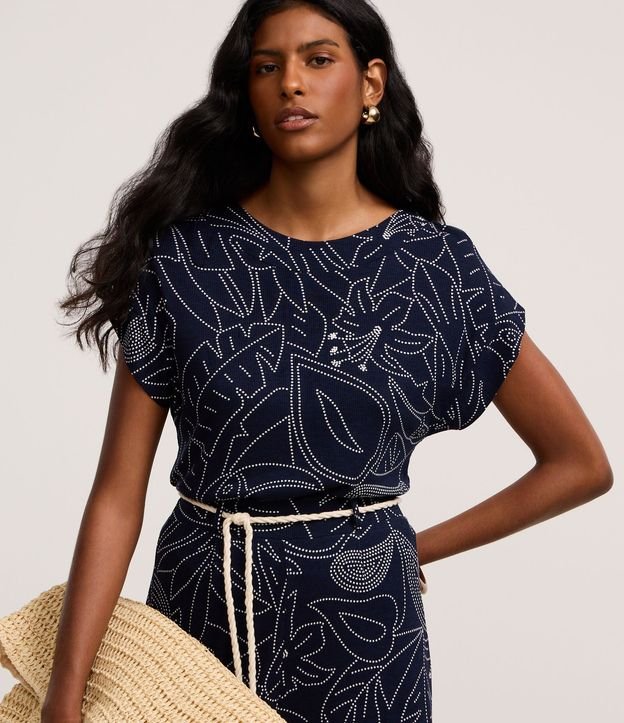 Blusa Acanalada en Rib con Estampa Floral y Follaje