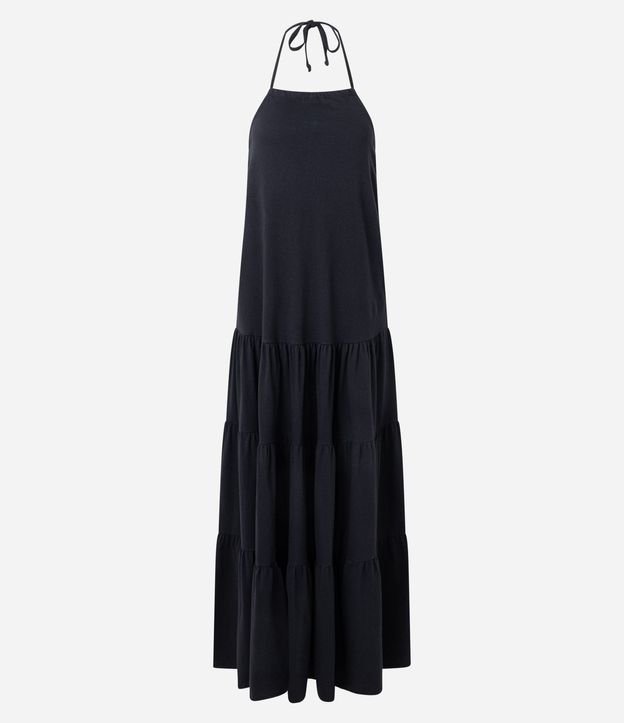 Vestido Largo Evasê con Escote Halter y Volados 6