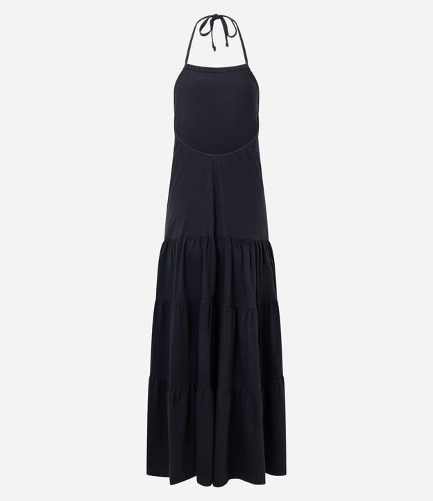 Vestido Largo Evasê con Escote Halter y Volados 7