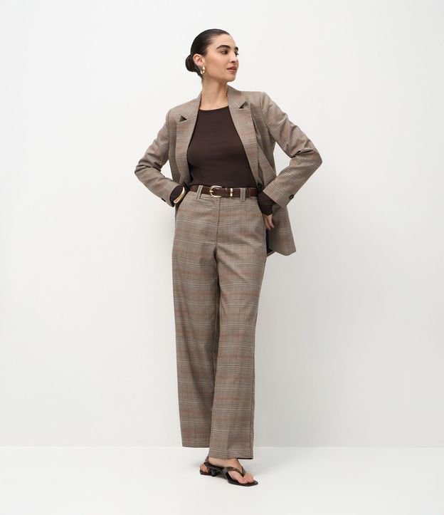 Pantalón Wide Leg en Sastrería con Estampa de Cuadros 1
