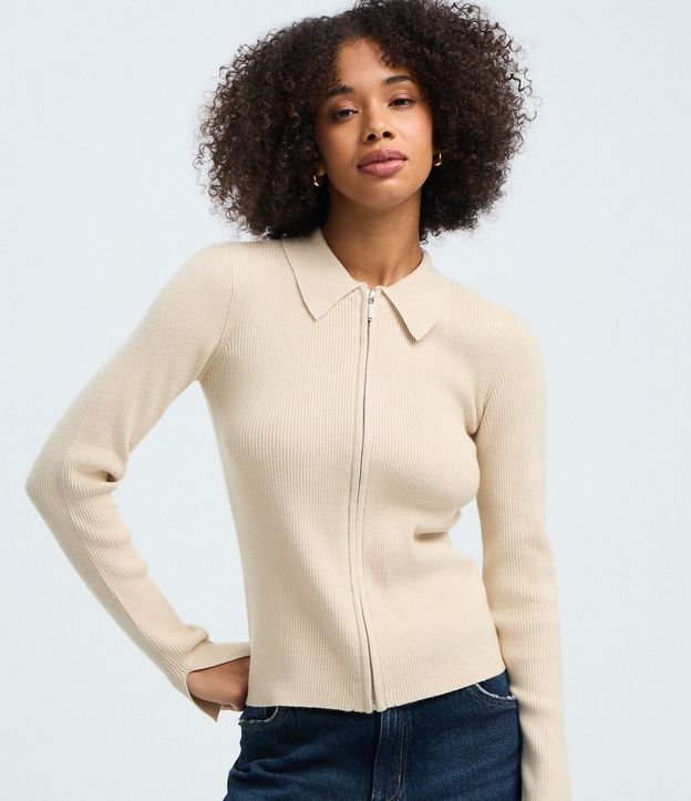 Blusa Manga Larga en Punto Texturizado con Cremallera Delantera 1
