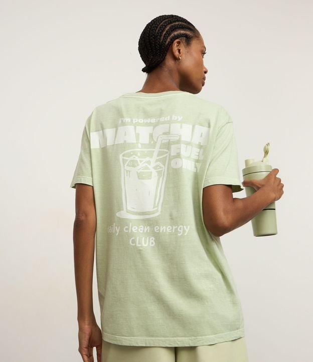 Remera Oversized en Algodón Efecto Lavado con Estampa Lettering Matcha